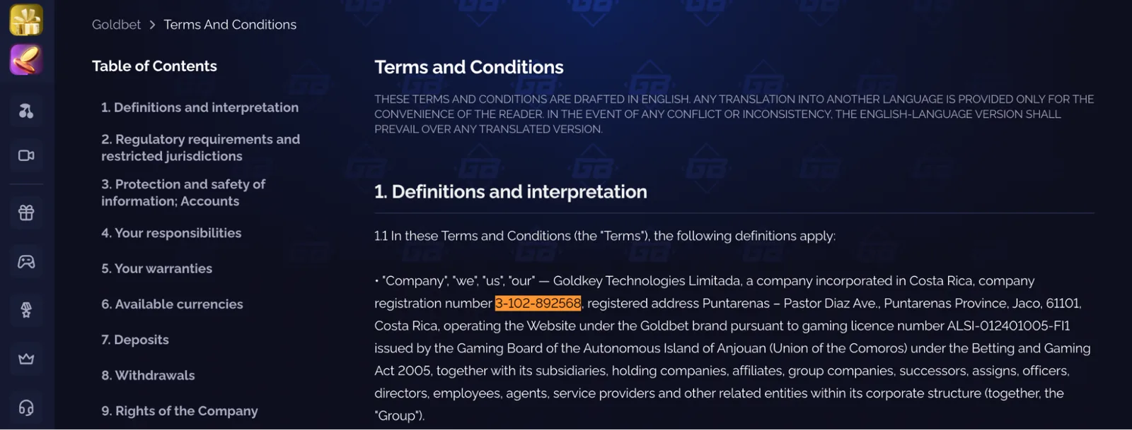 Goldbet.io official wagering contribution by game type